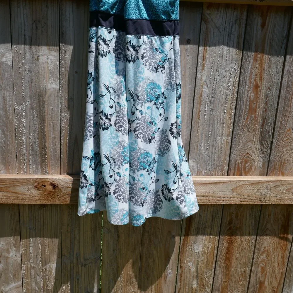 Soybu Women's Athletic Tank Dress Crossed Rear Spaghetti Strap Blue Floral Small - Picture 6 of 7